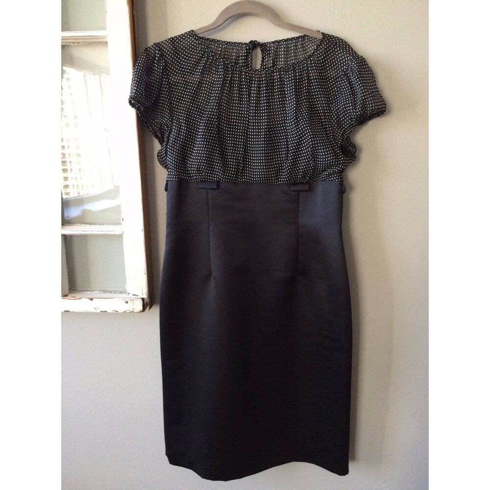 Black w/ Silk Polka Dot Top Cap Sleeve Dress Tahari Size 8